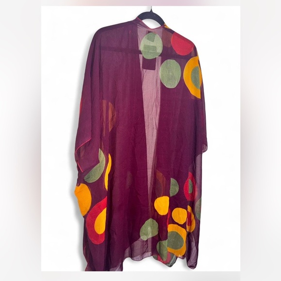 Elegant Sheer Purple Kimono with Colorful Accents - Picture 4 of 5